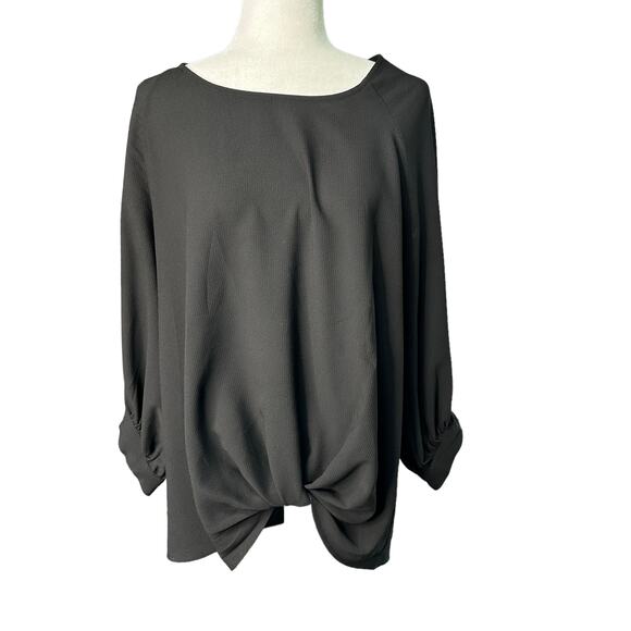 GIBSON Womens Large Black Three Quarter Cuffed Wrist Sleeve Twist Hem Bubble Top - Picture 1 of 8